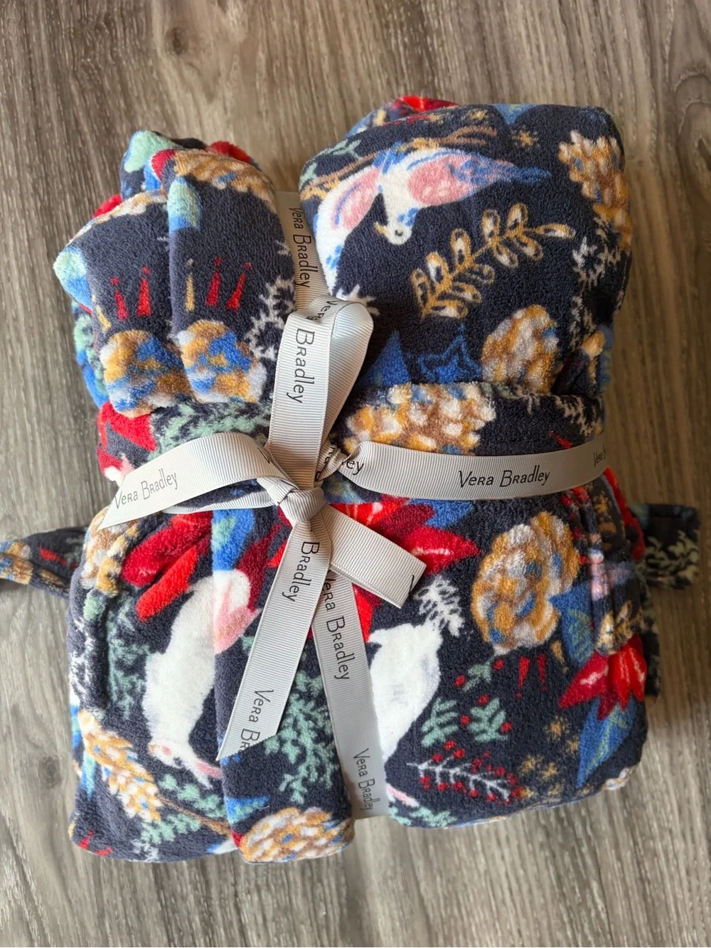 Vera Bradley Winter Forest Plush Fleece Hooded Robe Two Pocket Tie Waist S/M